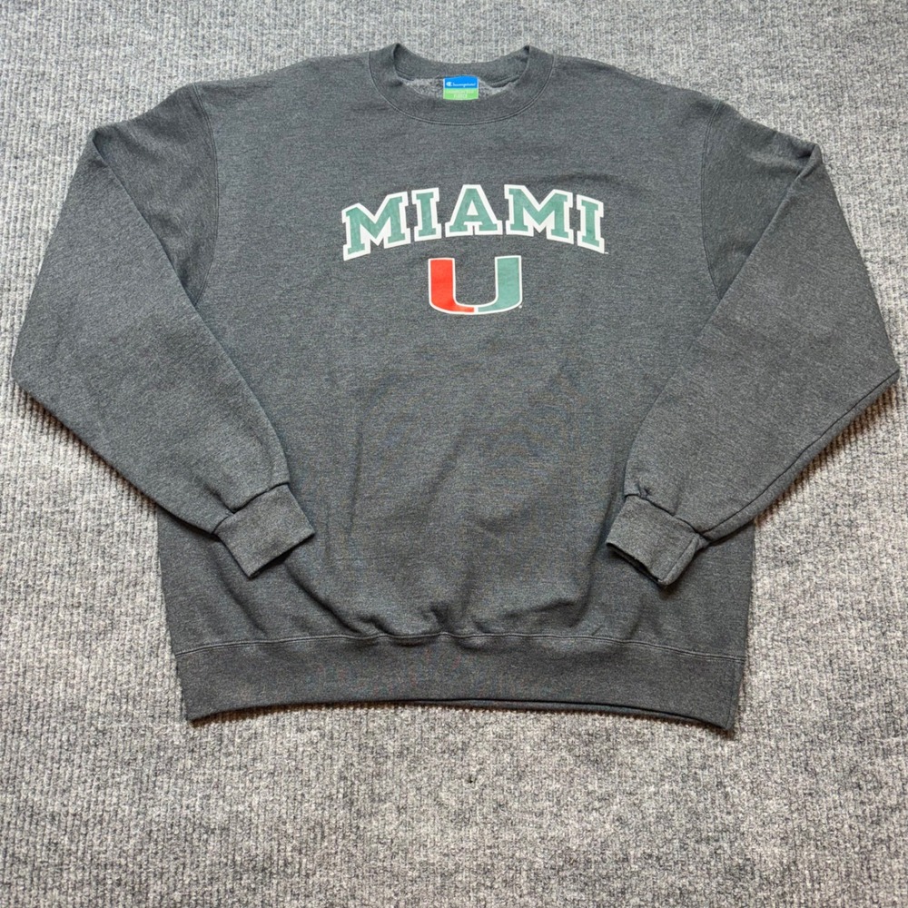 Champion Miami Hurricanes Mens XL Crewneck Sweatshirt Gray NCAA Varsity